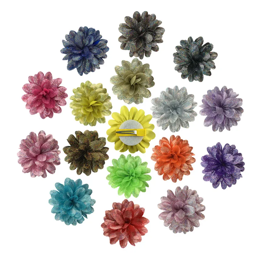 Обруч Ручной работы с блестящими цветами из ткани диаметром 8 см Шифоновый Цветок