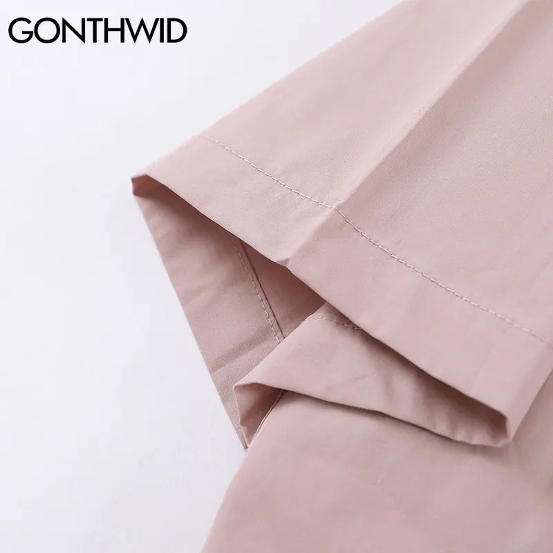 

GONTHWID Shirts Coats Harajuku Front Pockets Graffiti Patchwork Short Sleeve Shirt Jackets Streetwear Hip Hop Casual Button Tops