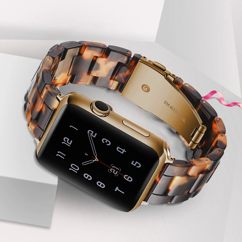 Resin Strap For Apple watch band 44mm 40mm 42mm 38mm stainless steel buckle bracelet iwatch series ultra 6 4 3 se 7 8 45mm 41mm