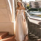 Женское свадебное платье с открытыми плечами, с аппликацией из бисера и цветов, в стиле бохо, 2020