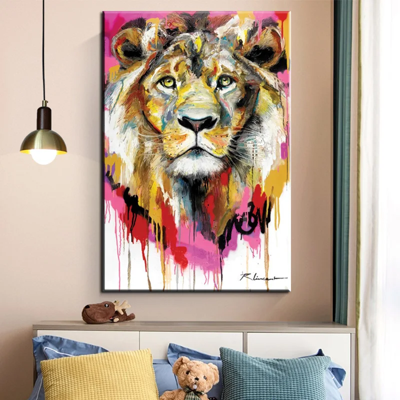 Современный Настенный декор с изображением животных граффити Львов холст
