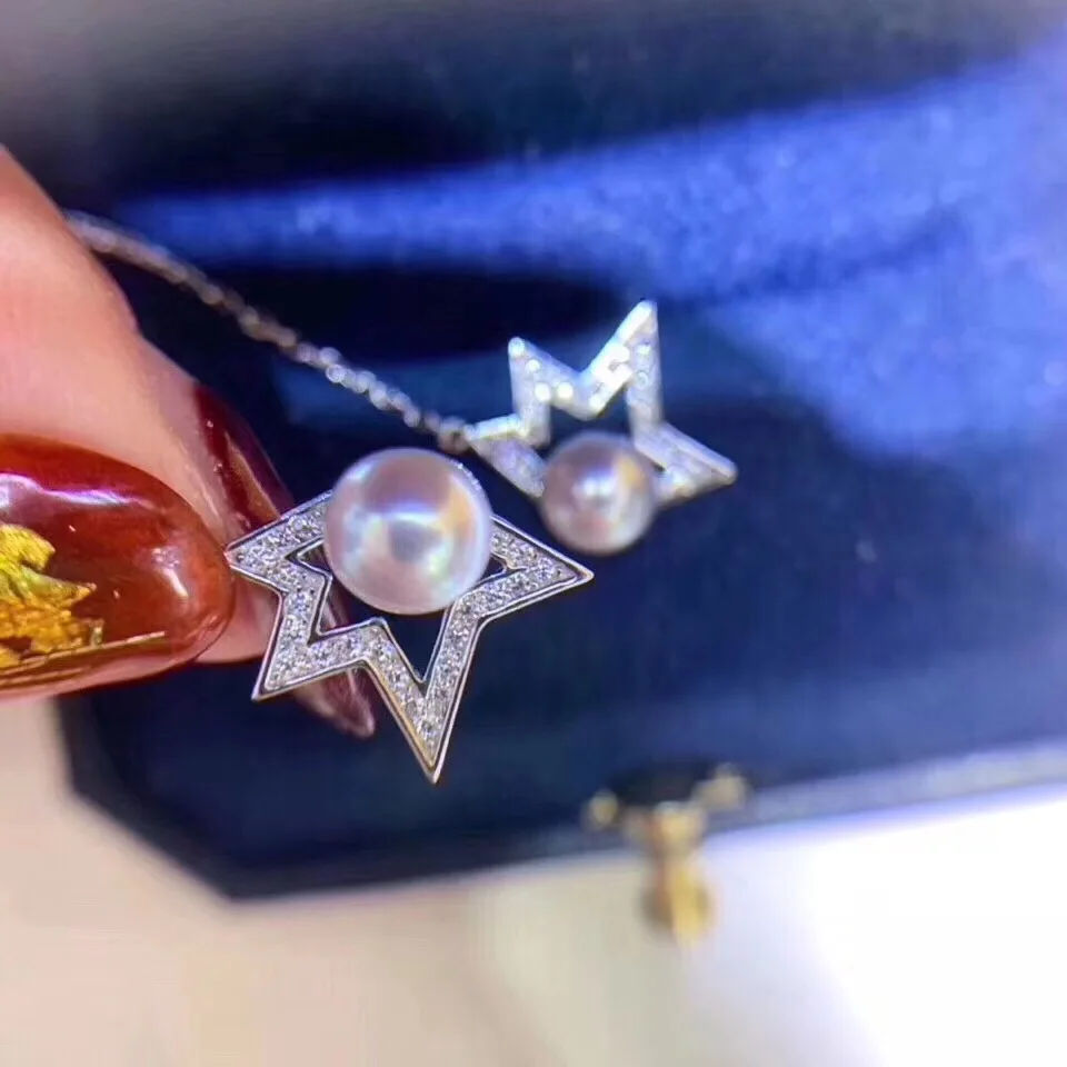 922 Изящные Ювелирные изделия пресноводные белые 7 мм круглые жемчужные Висячие