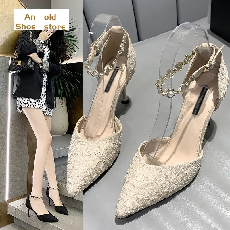 

Sexy Wedding High Heels with Pearl Deco Female Party Shoes Women Pointed Toe 7cm High Heel Four Leaf Clover Shoes Lady