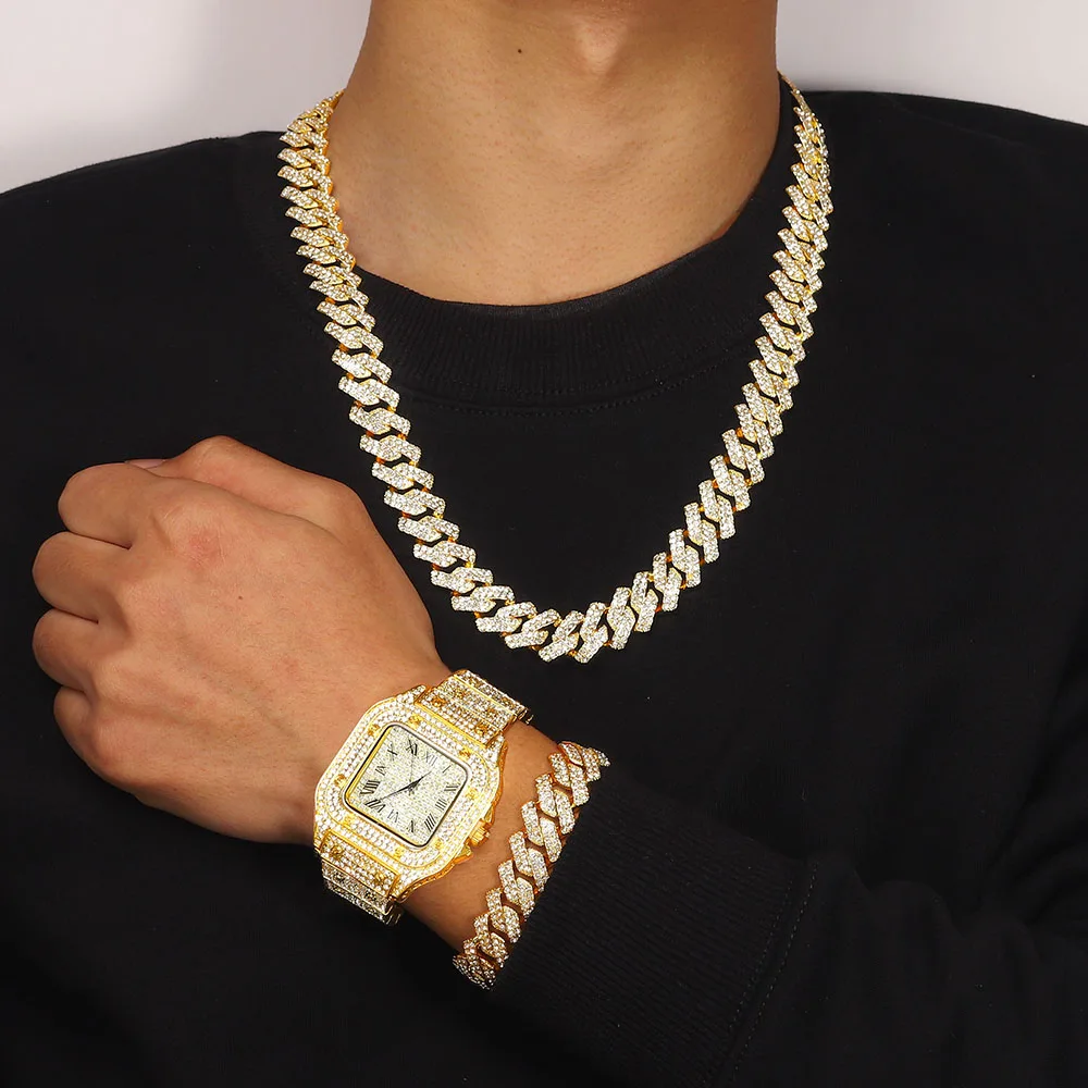 Кубинская цепочка Майами для мужчин сверкающее ожерелье в стиле хип-хоп 15 мм