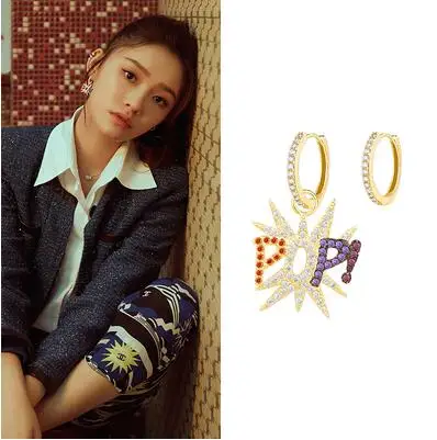 Top Quality New Fashion Eye Skull Dinosaur Asymmetry Hoop Earrings for Women Wedding Zirconia Jewelry - Metal Color: POP