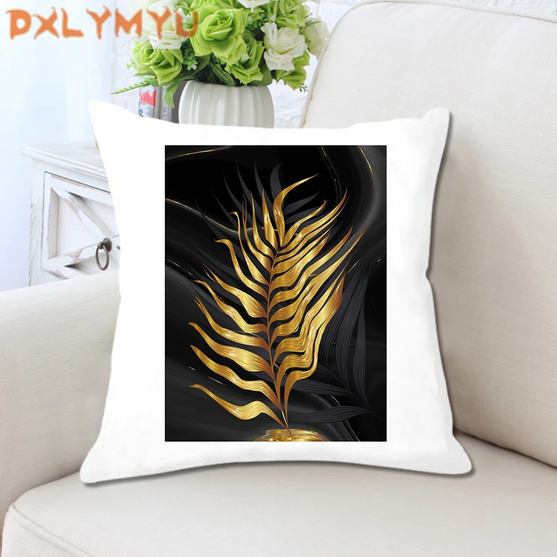 Мягкий для декоративных подушек чехол Золотой растительный принт диван белый