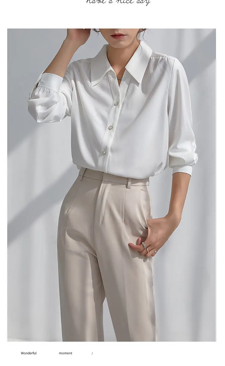 

Long Sleeve White Blue Blouse Tops Autumn Women Blusas Mujer De Moda 2021 Solid V-Neck Chiffon Loose Blouse Shirt Women Blouse