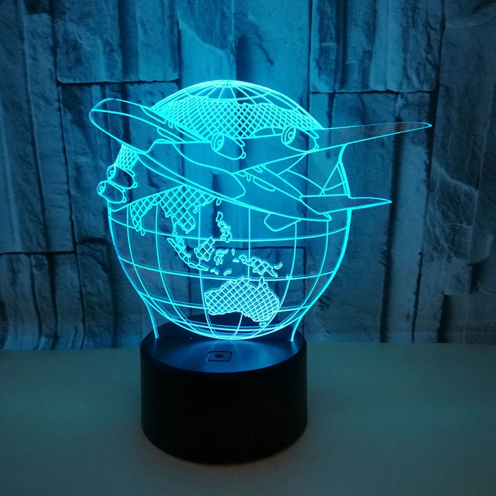 

Airplane earth 3D Illusion Night Lights Seven Colors Remote Control Table Decor LED Sensor Lights Bedside Atmosphere Night Lamps