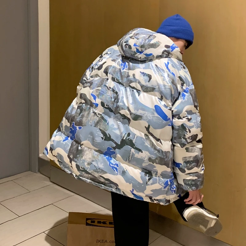 Ins Winter Men's Casual Loose Hooded Parkas Outwear Cotton-Padded Jackets Thicken Warm Camouflage Coats Large Size Tops Clothing