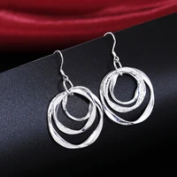 production fine hot charm women lady valentines gift silver color charm women circles earrings free shipping jewelry le008