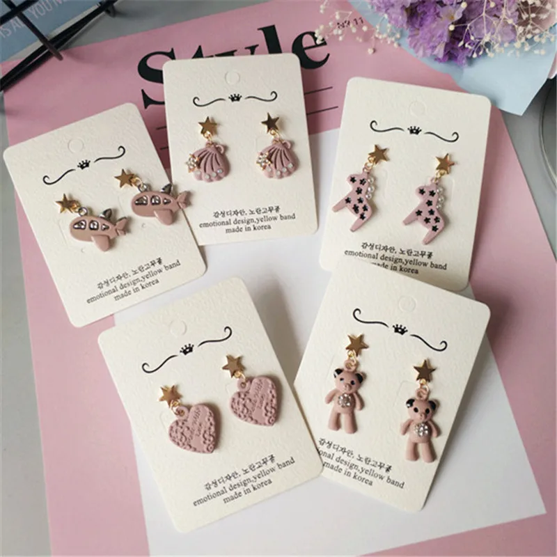 Корейские висячие серьги каваи розовые женские оптом мультфильм милое Сердце