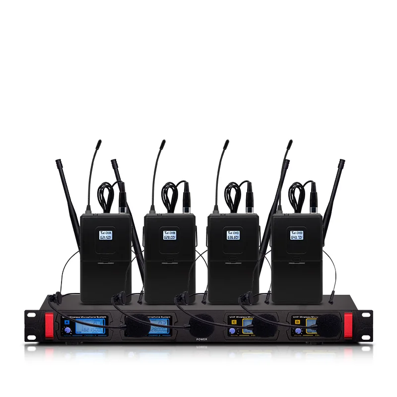 Professional wireless microphone UHF 4 channel fixed frequency dynamic display headset speech stage performance | Электроника