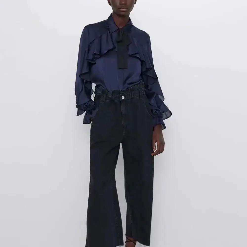 Женская блузка с оборками ZA фиолетовая Повседневная Блузка бантом и