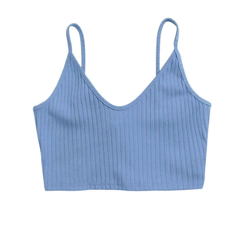 Майка женская трикотажная в рубчик однотонный топ на бретелях-спагетти с