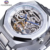 forsining mechanical men watch tourbillon skeleton wrist watches automatic silver stainless steel waterproof clock reloj hombre