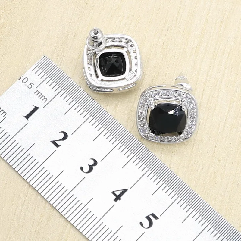 Квадратный черный циркон серебряного цвета свадебный браслет шпилька серьги
