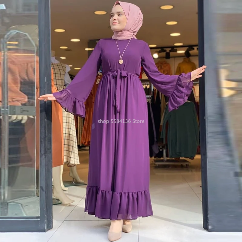 Мусульманское платье Abaya женское плиссированное с оборками вечерние платья