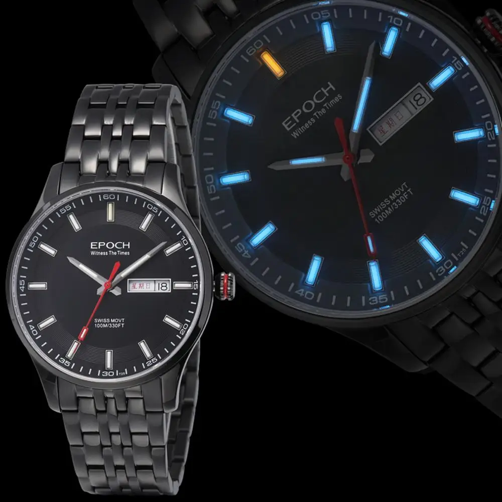 Мужские тритиевые часы мужские кварцевые Epoch T25 светящиеся водонепроницаемые
