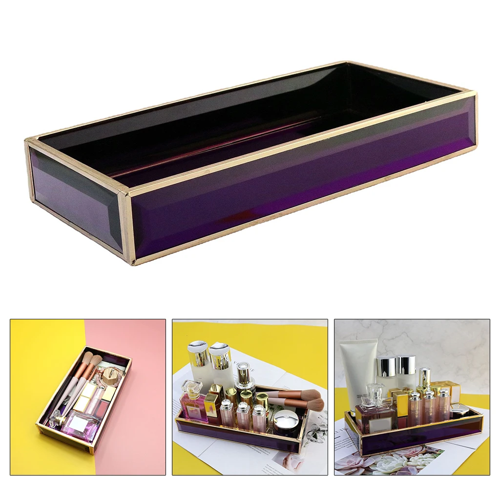 

Glass Tray Plate Translucent Dresser Cosmetics Perfume Storage Holder Jewelry Display Makeup Organizer for Vanity Dresser Bathro
