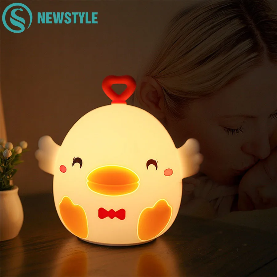 Силиконовый светодиодный ночник перезаряжаемая красочная утка мультфильм