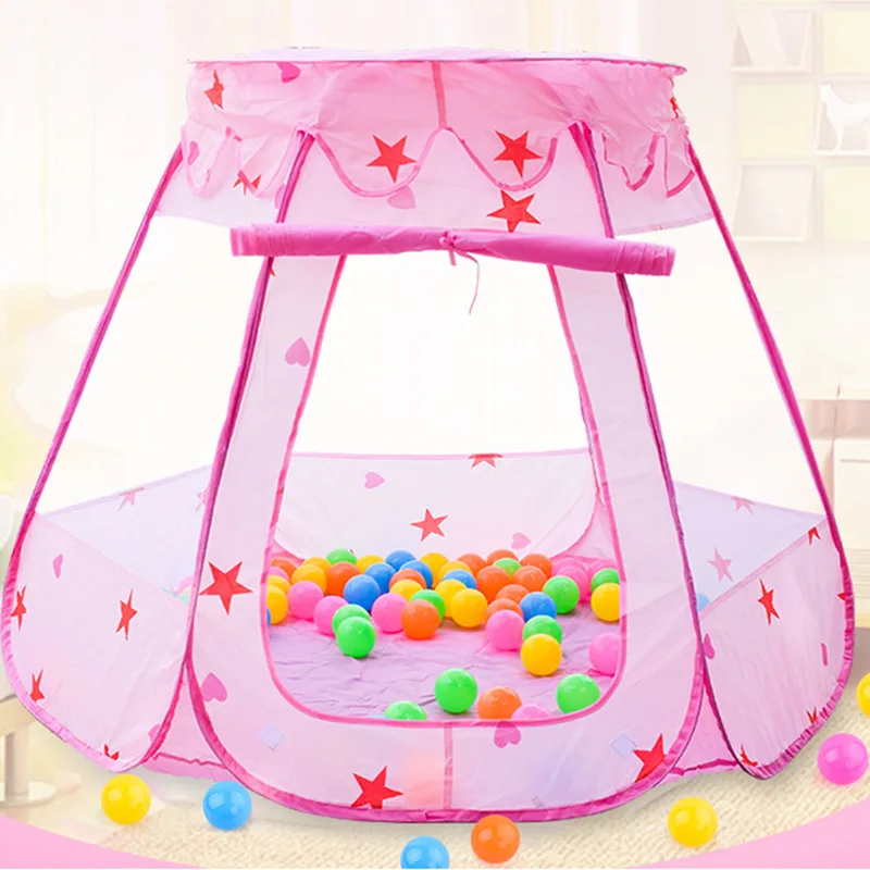 Children's Playpen Portable Fencing for Children Baby Playpen Fence Kids Foldable Play Tent Girl Princess Castle Boys Ball Pool - Color: Pink