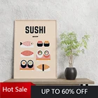 Самоклеящаяся картина, настенная наклейка, забавные Плакаты для суши, Минималистичная еда, винтажные японские кухонные картины, украшение для дома