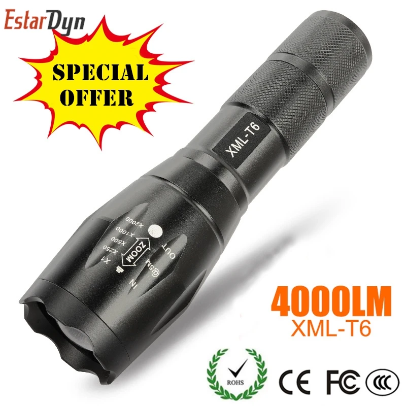 Светодиодный перезаряжаемый фонарик водонепроницаемый XML T6 linterna фонарь 4000 люмен