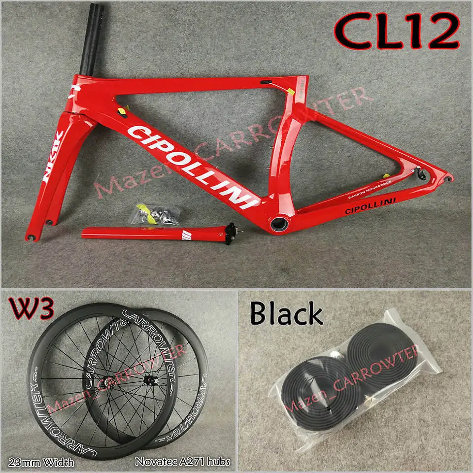 Package 1 Красный с белым логотипом T1000 3K Cipollini NK1K карбоновые рамы для дорожного велосипеда, руль, седло для бутылки, клетки 50 мм, карбоновые колеса A271, ступицы - Цвет: Package 1