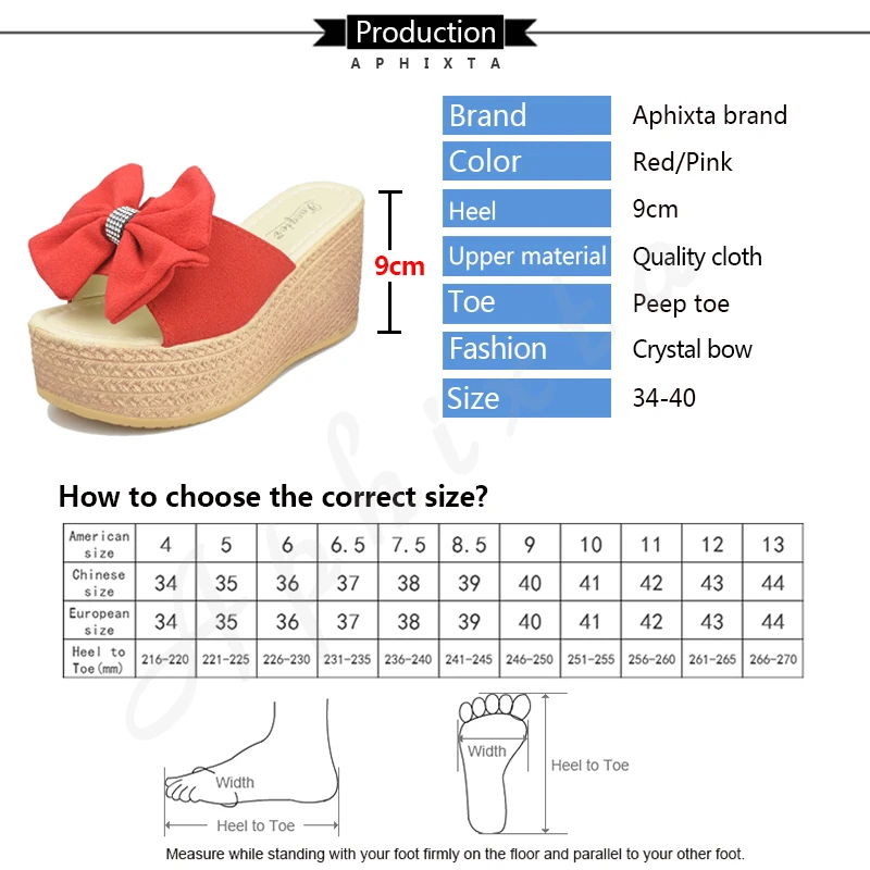Шлепанцы Aphixta женские на платформе 9 см пляжные сандалии танкетке с бантом