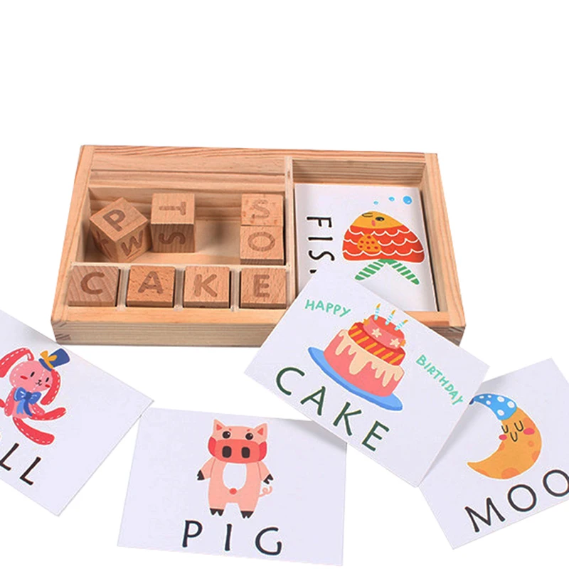 

Wood Cardboard Learning English Wooden Baby Montessori Materials Math Toys Cognitive Puzzle Cards Baby Educational Toys