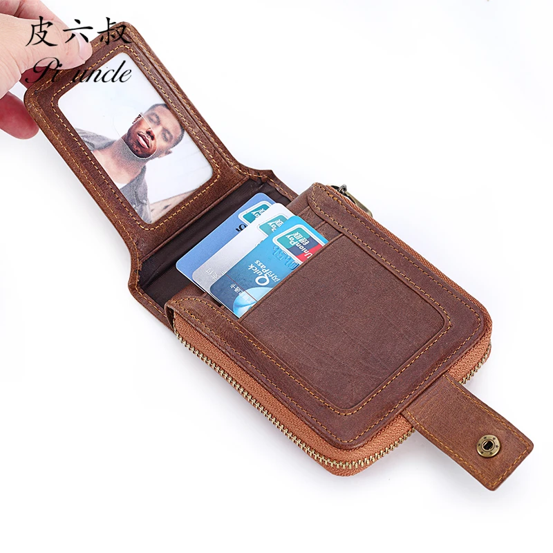 Тонкий кошелек из натуральной кожи для мужчин маленький бумажник на молнии с