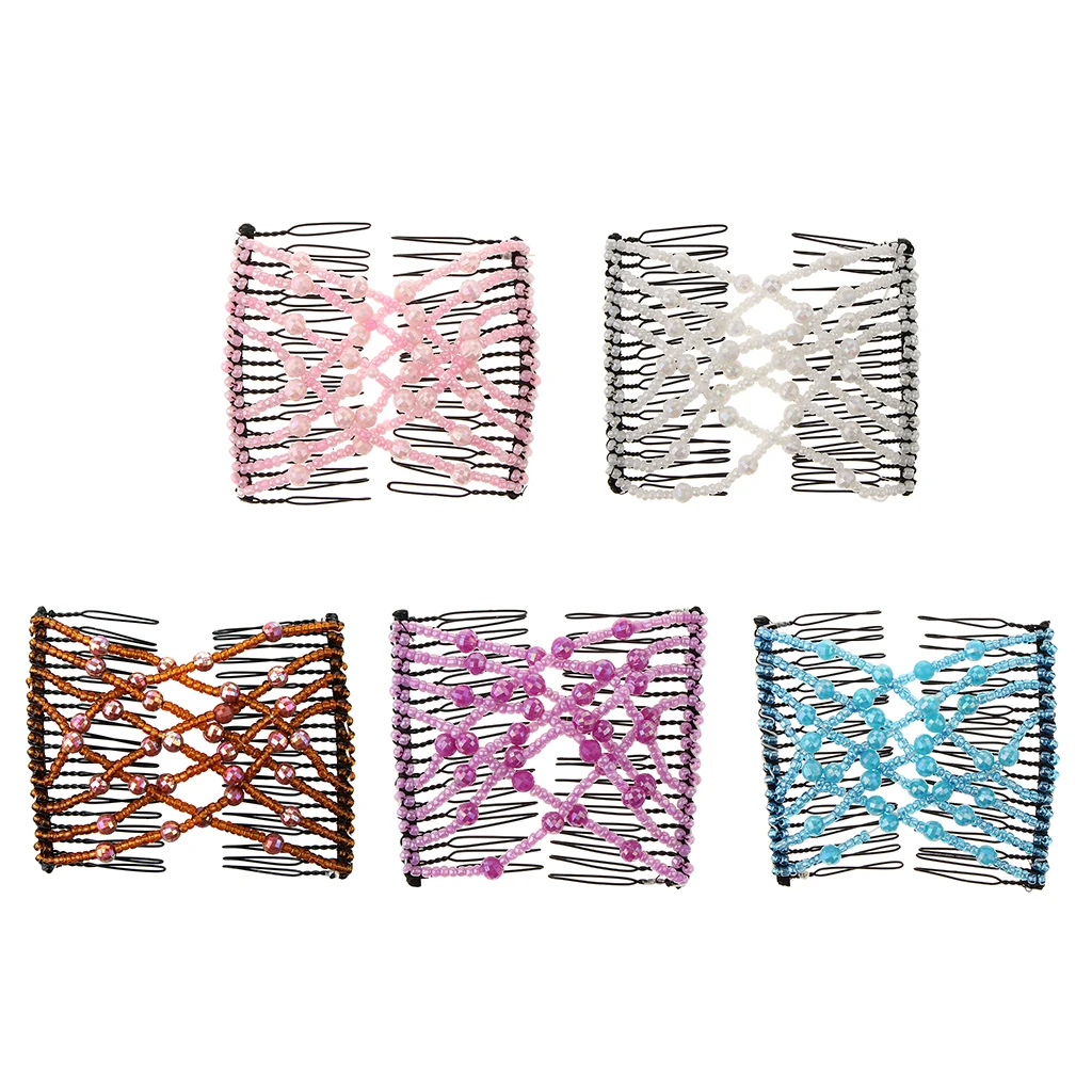 

Double Slide Hair Comb Magic Beaded Elastic Clip Stretchy Hair Combs Clips