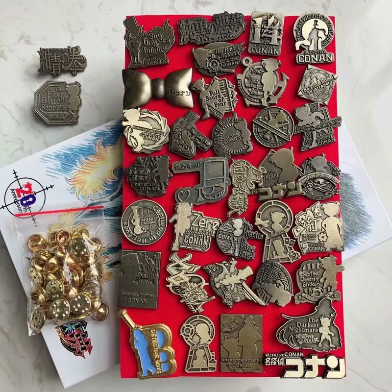 Аниме винтажный Бронзовый значок детектива Конана брошь Аниме Косплей Кукла аксессуары украшения - Окраска металла: 36pcs
