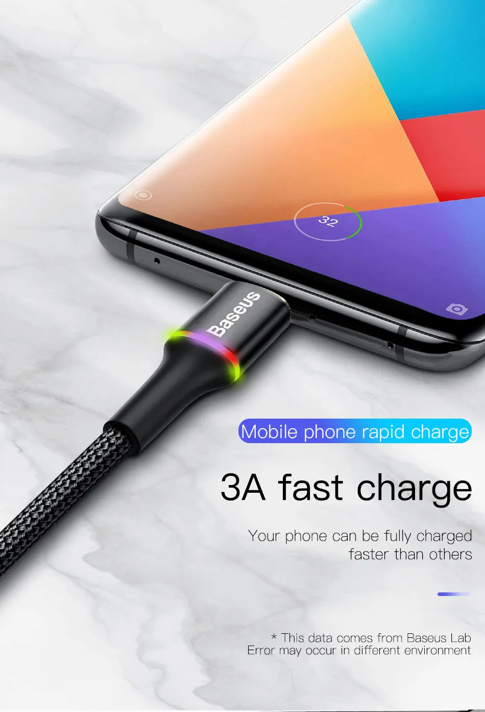 Baseus Micro USB кабель 2A 3A Быстрая зарядка зарядное устройство с светодиодный мини usb кабель 3 м для Xiaomi Android мобильный телефон провод шнур