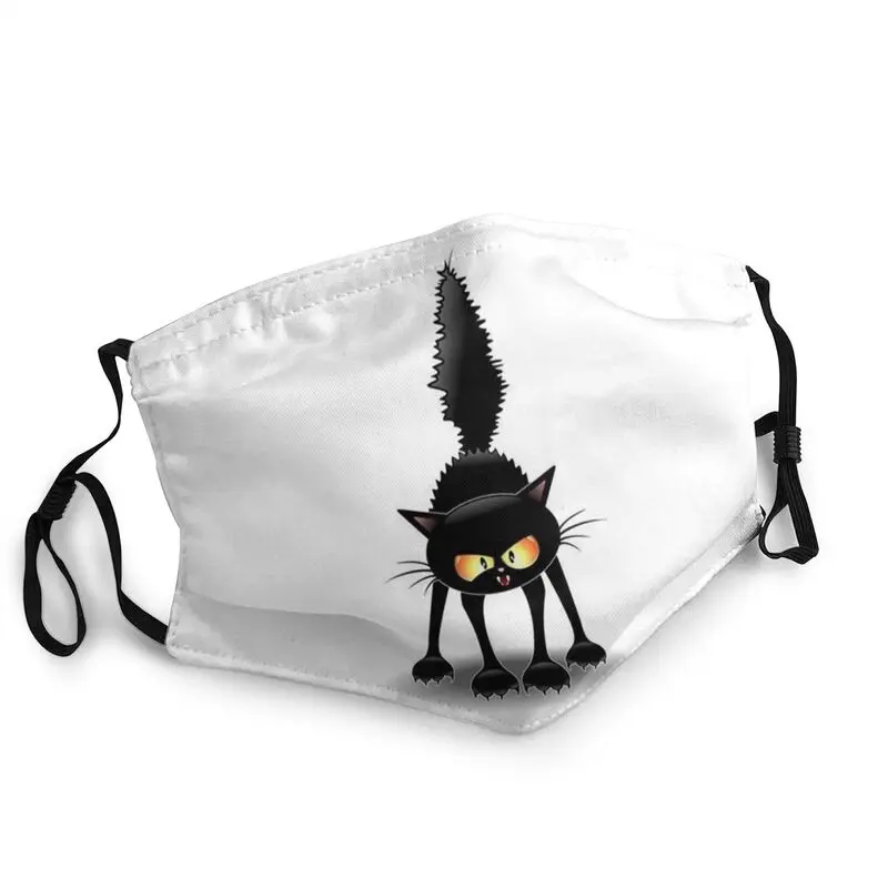 

Black Cat Animal Cartoon Pattern Mouth Face Mask Men Anti Haze Dust Kitten Mask Protection Washable Respirator Muffle