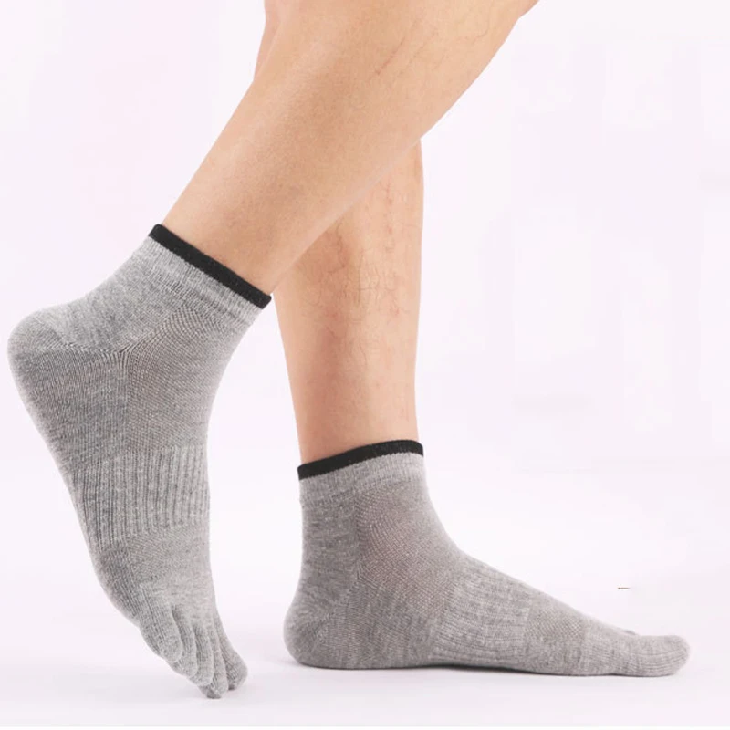 Носки мужские тонкие хлопковые для йоги 5 носков Дышащие Короткие черные серые