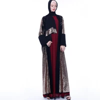 muslim turkish kaftan costume evening dress sequined eid mubarak cardigan robe arab islamic dubai ladies casual lace up jacket