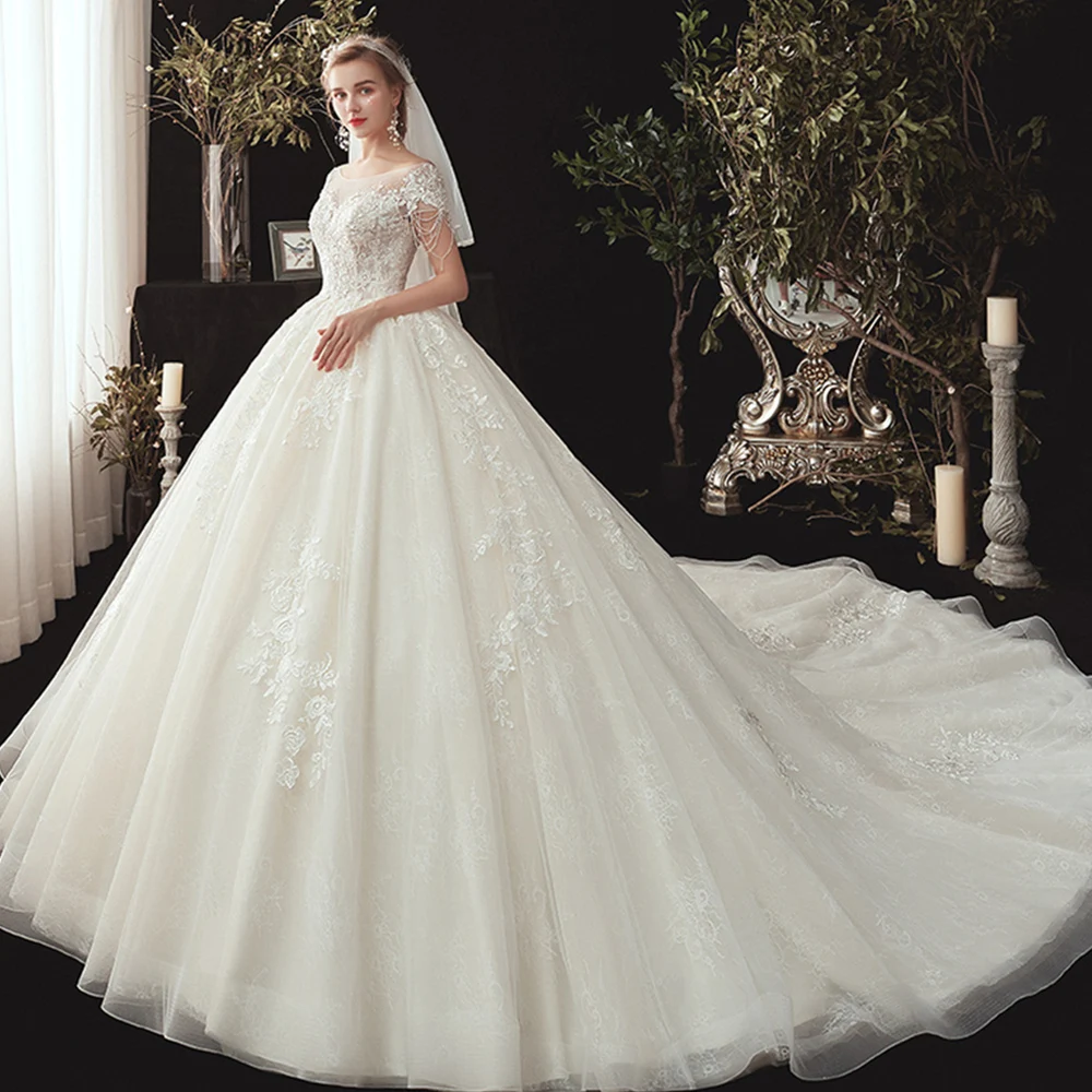 

Свадебное бальное платье с вышивкой Dioflyusa большого размера на заказ, серебро 2021 пробы, белое Бисероплетение, сверкающее кружевное свадебное...