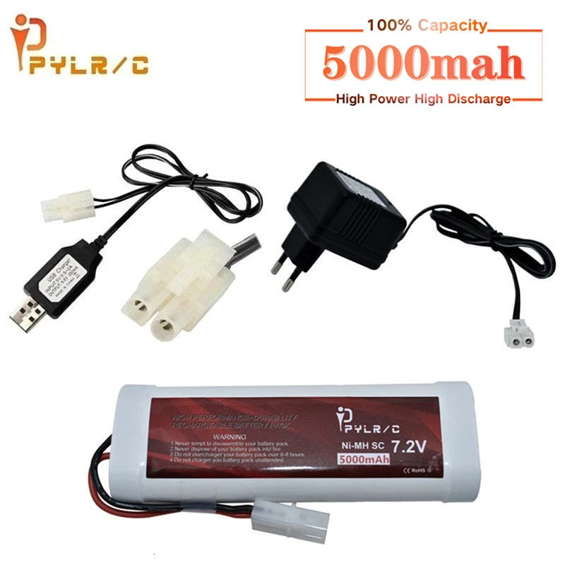 

7.2v 5000mAh Battery + Charger 15c with Tamiya Discharge Connector SC*6 Cells 7.2v Ni-MH Battery Pack for RC Racing Cars Boats