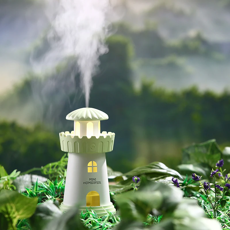

USB aromatherapy humidifier lighthouse LED light essential oil diffuser creative sprayer
