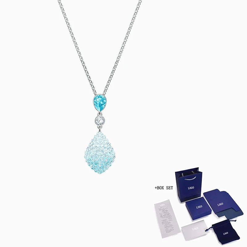 

Fashion SWA New Fun Platinum Pendant Necklace Navy Blue Elegant Water Drop Decoration Ladies Romantic Jewelry Gift Free Shipping