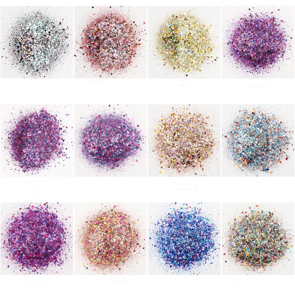 

50g/Bag Block Holographic Sequins Nail Reflective Fairy Powder Mix Glitter Nail Arts Aurora Mirror Effect Nails Art Supplies JK3
