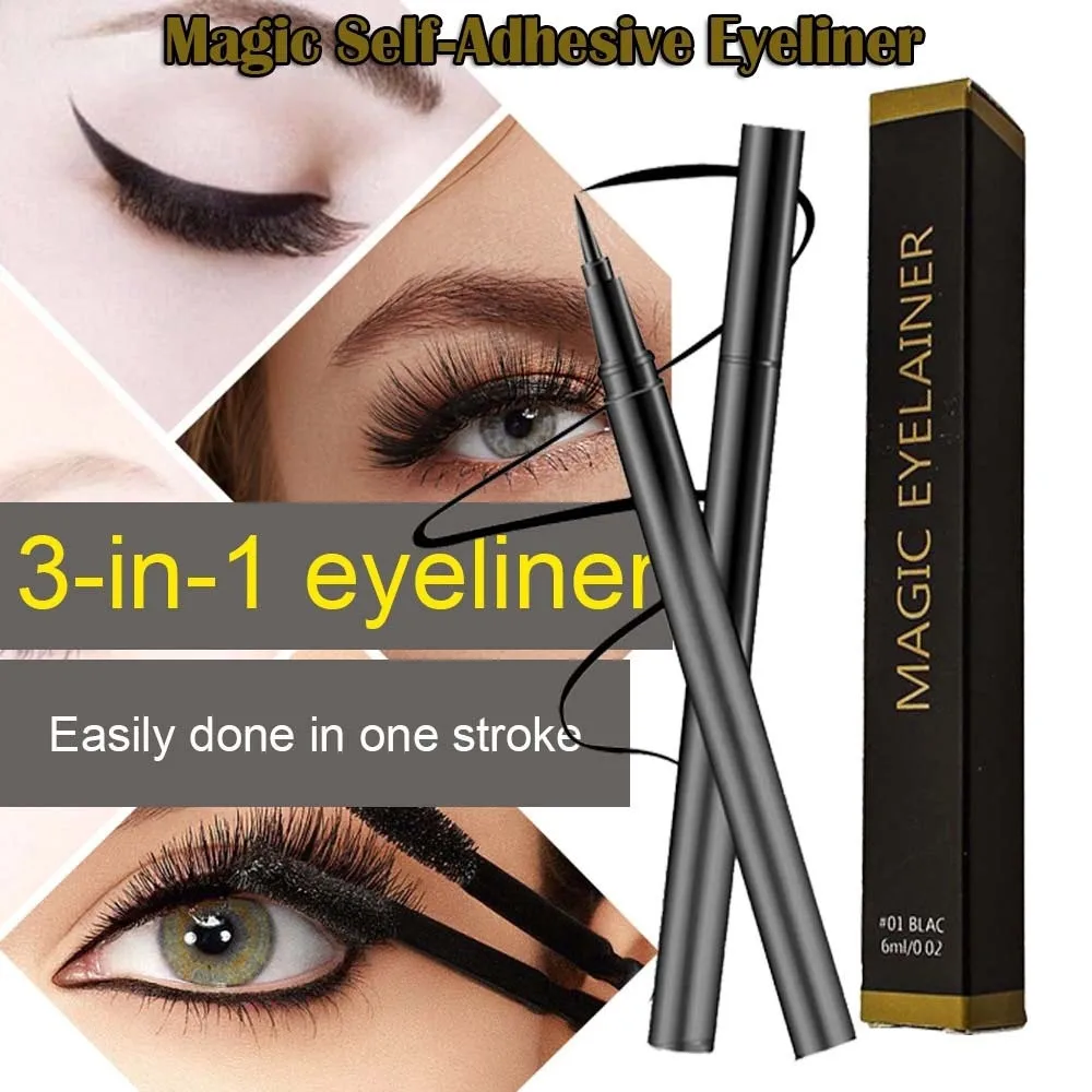 1Pc 3 In 1 Magic Self-Adhesive Black Eyeliner Waterproof Non-Blooming Quick-Drying Three-In-One Sticky Liquid Eyelashes |