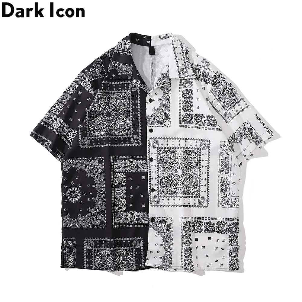 

Dark Icon Black White Patchwork Bandana Shirt Men Women Summer Thin Material Men's Polo Shirt Streetwear Clothing