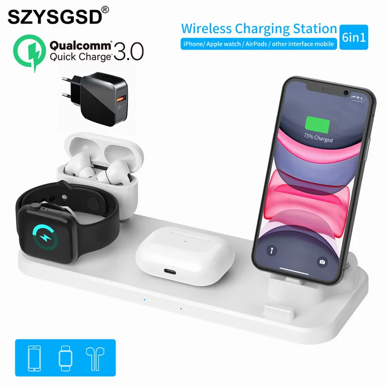 6 в 1 Беспроводная подставка для зарядного устройства индукционный держатель
