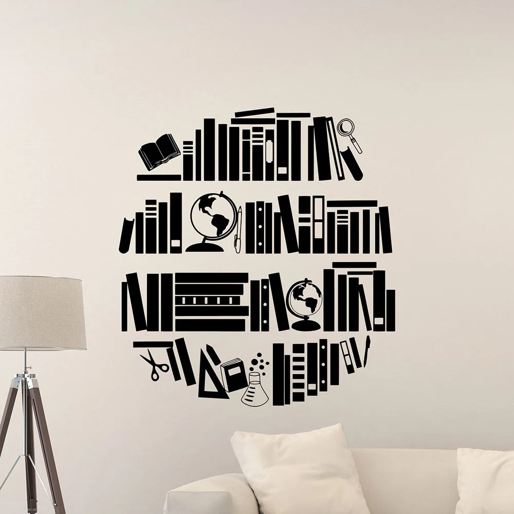 

Books Wall Decal Globe Library School Reading Room Bookshelf Classroom Study Interior Decor Education Vinyl Stickers Mural Q541