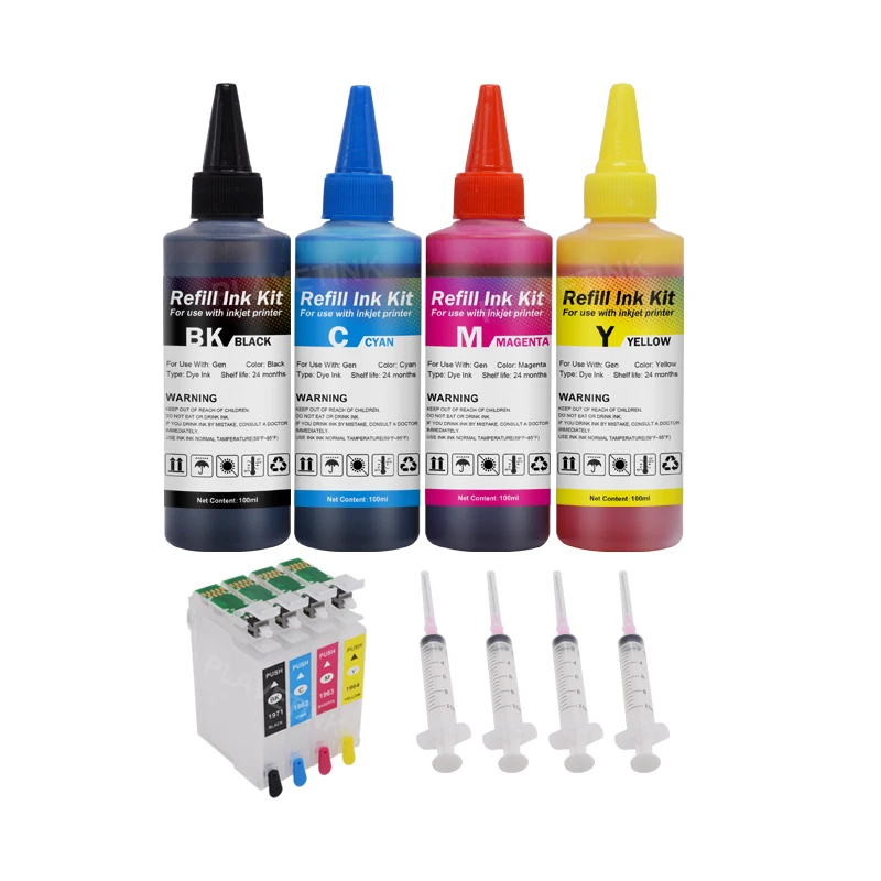 Патрон для заправки чернилами Plavetink T1971 T1961 T1951 XL + 4 бутылки для Epson Expression XP 101 201 211 401 204 104 214 411 и др.