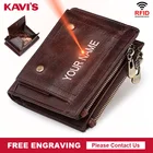 Мужской кошелек KAVIS, многофункциональный винтажный кошелек из коровьей кожи, складной, с RFID-защитой, с отделением для монет и карт, с бесплатной гравировкой