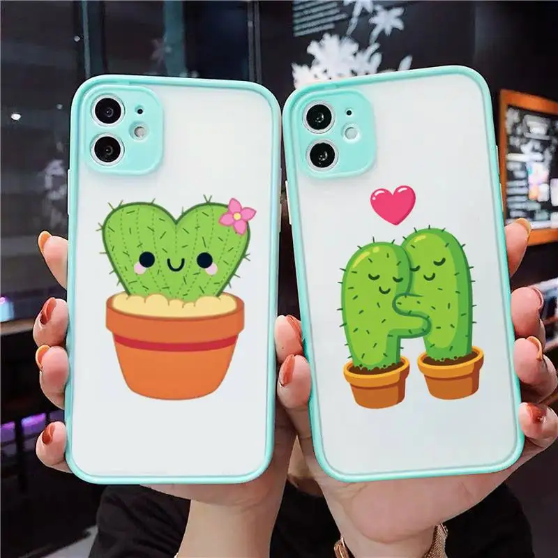 

Strong cactus Phone Case For iPhone 12 11 Mini Pro XR XS Max 7 8 Plus X Matte transparent blue Back Cover