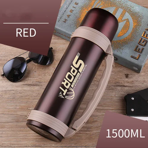 Dark red 1500ml 304 термос большой емкости из нержавеющей стали, 1200 мл, 1500 мл, 2л, для машины, для путешествий, портативная бутылка-термос л - Цвет: Dark red 1500ml